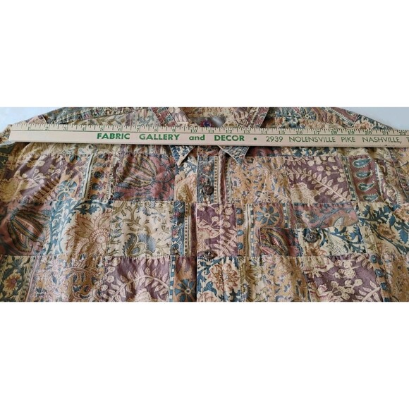 Vtg Territory Ahead Patchwork Shirt Men’s L/XL Tan Boho Festival Outdoor EUC - Picture 13 of 16